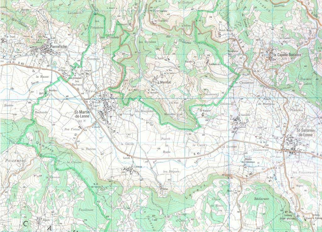 carte IGN de St Martin de Lenne et des environs